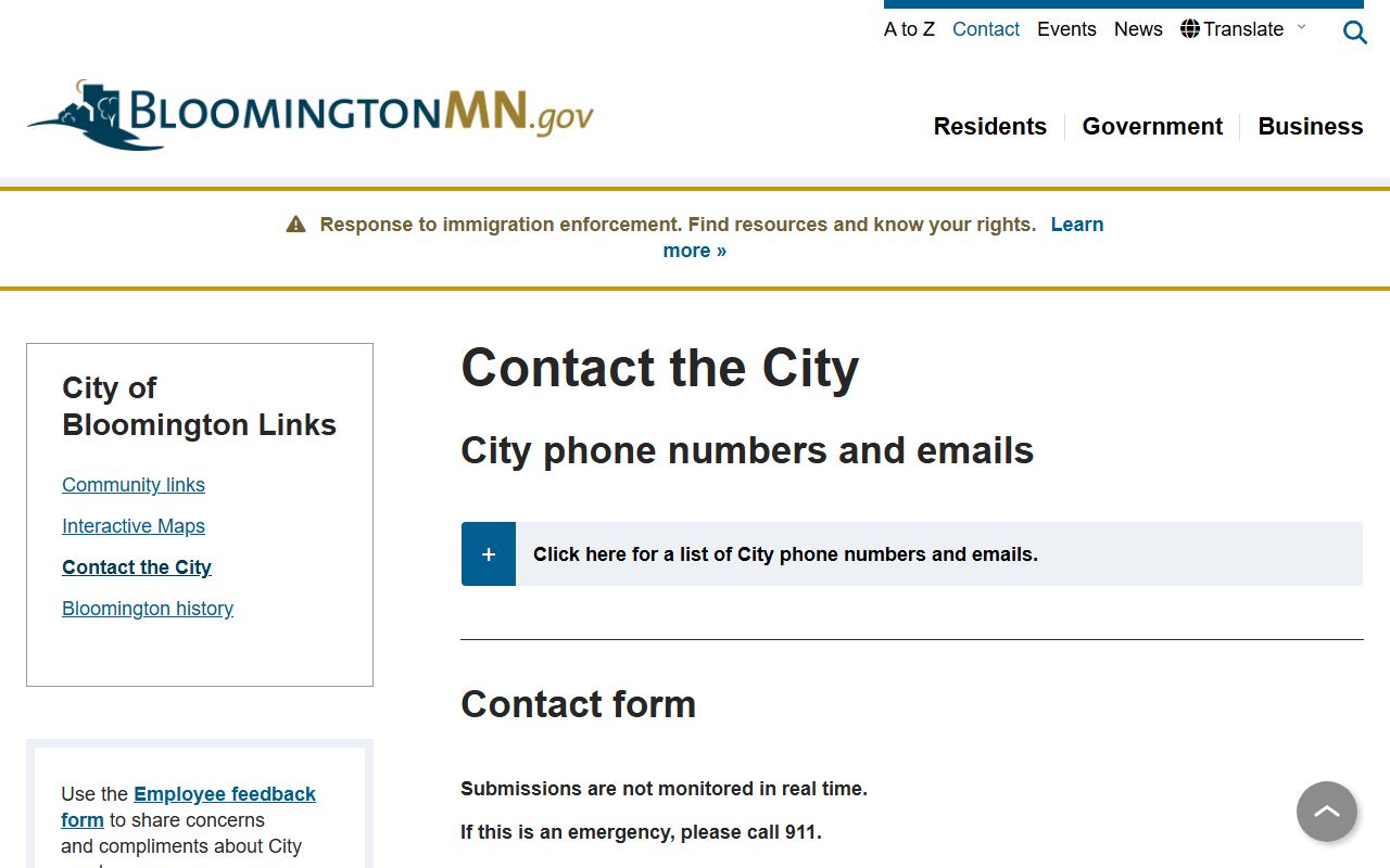 Bloomington city contact phone directory