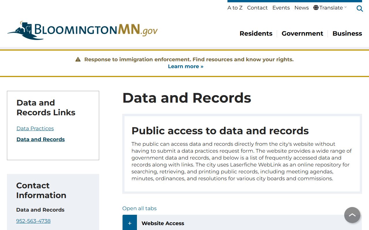 Bloomington data and records phone directory page