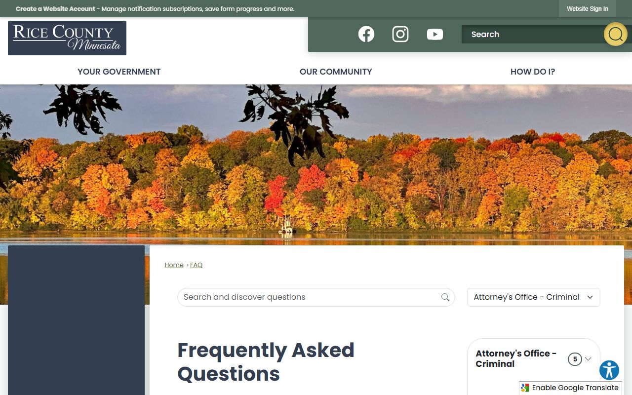 Faribault phone directory Rice County services FAQ page