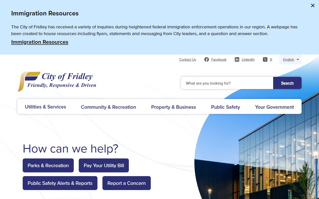 Fridley city contact phone directory page