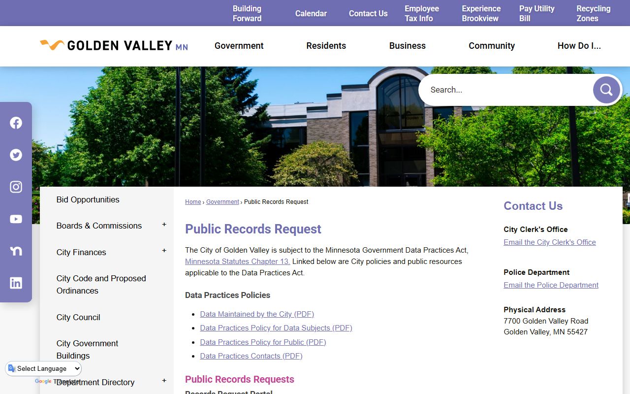 Golden Valley phone directory police department page