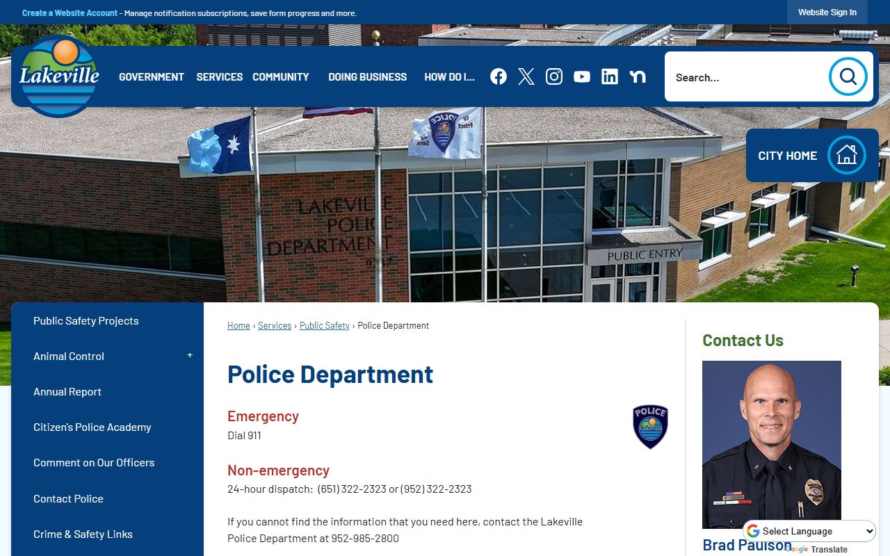 Lakeville Police Department phone directory page