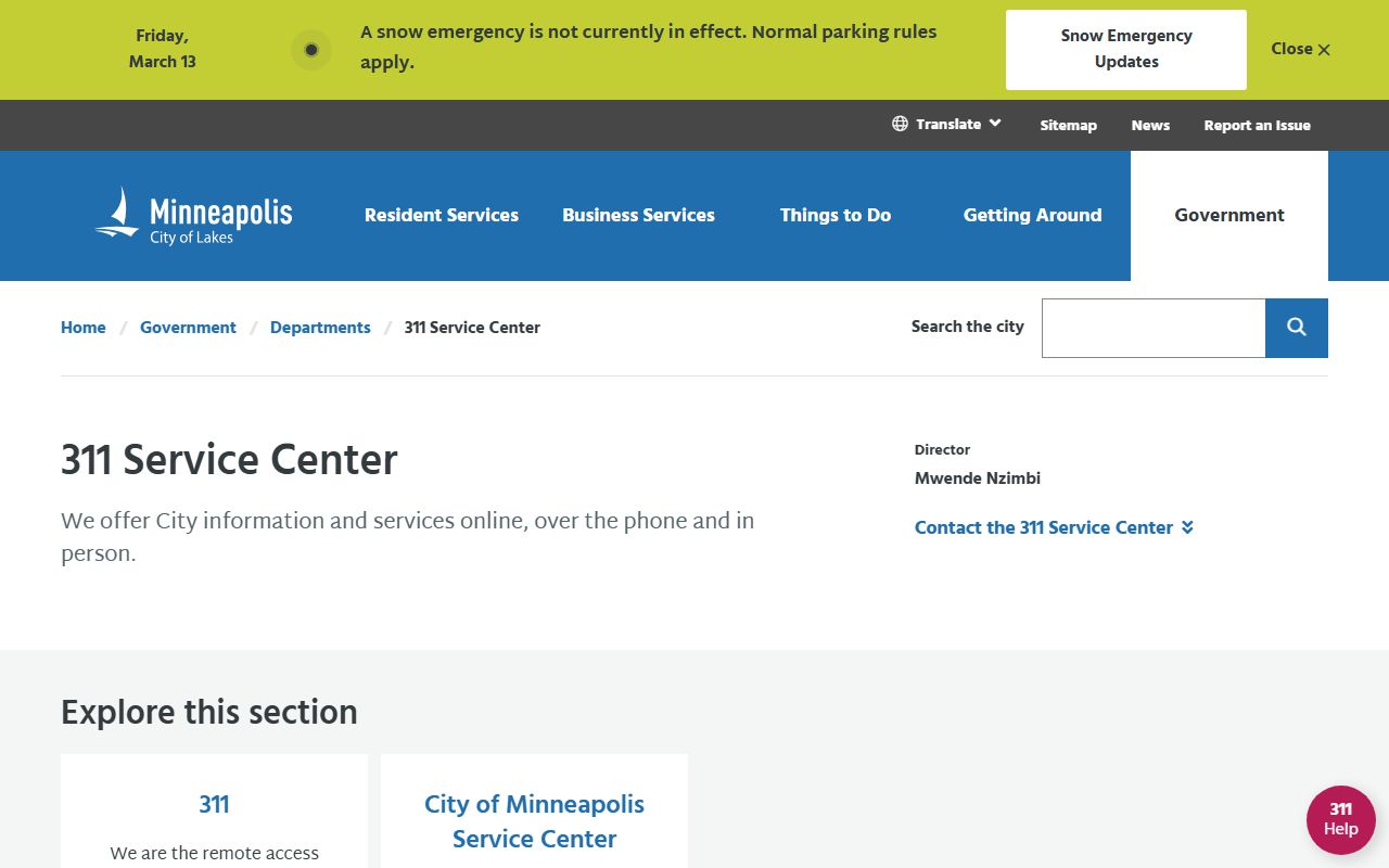 Minneapolis 311 contact center phone directory