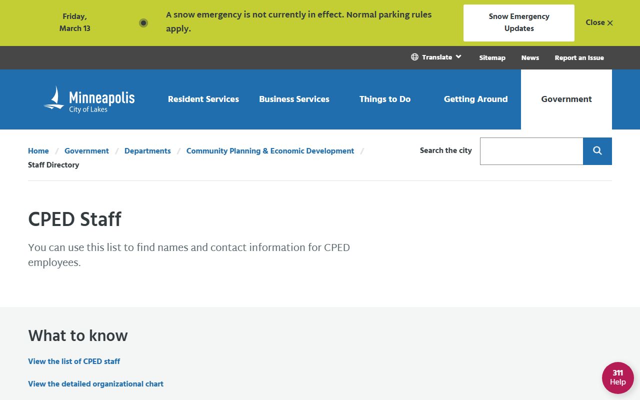 Minneapolis CPED staff directory phone listing