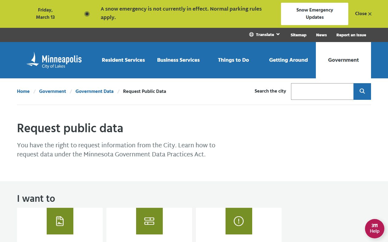 Minneapolis public data request phone directory page