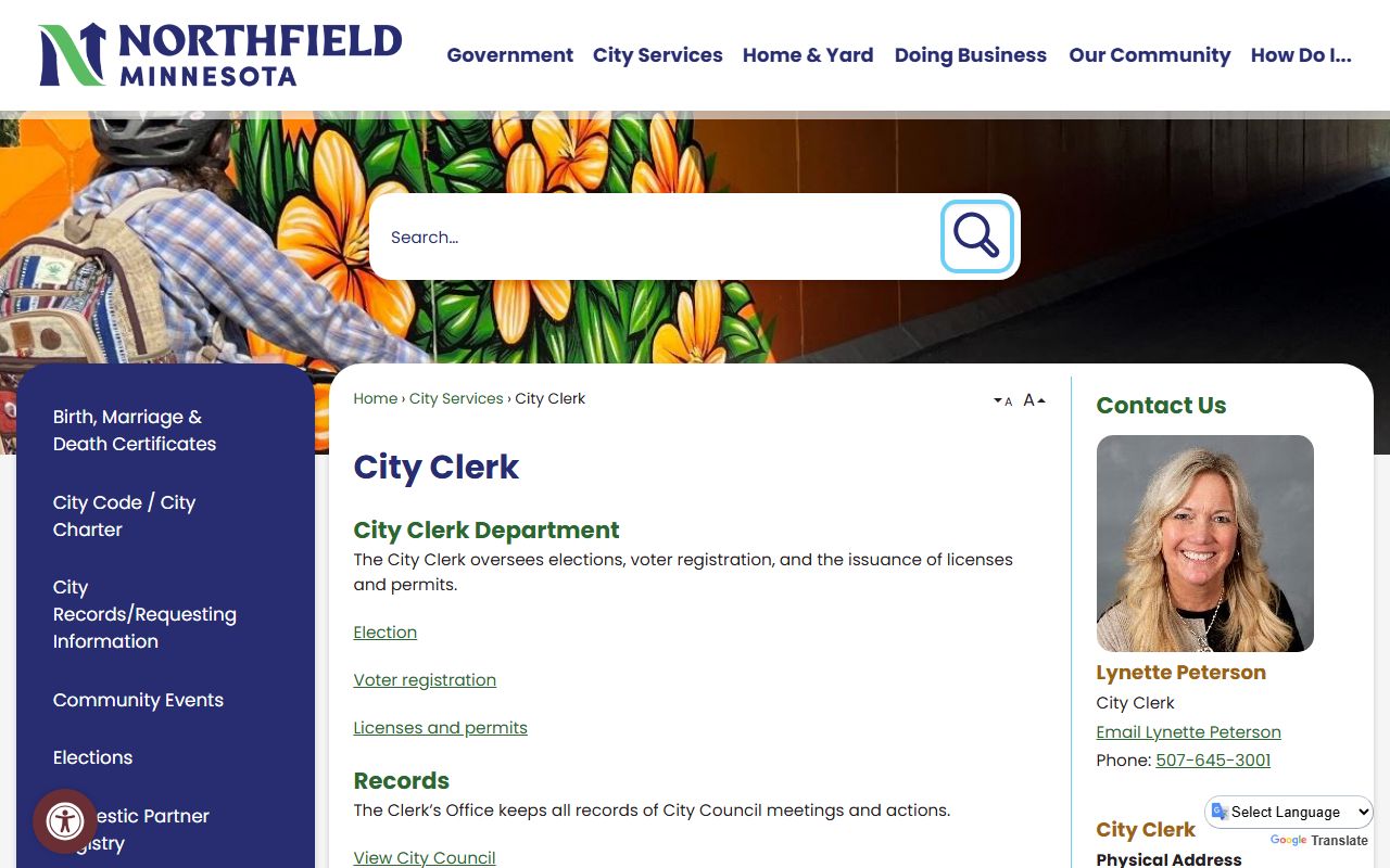 Northfield phone directory city clerk page