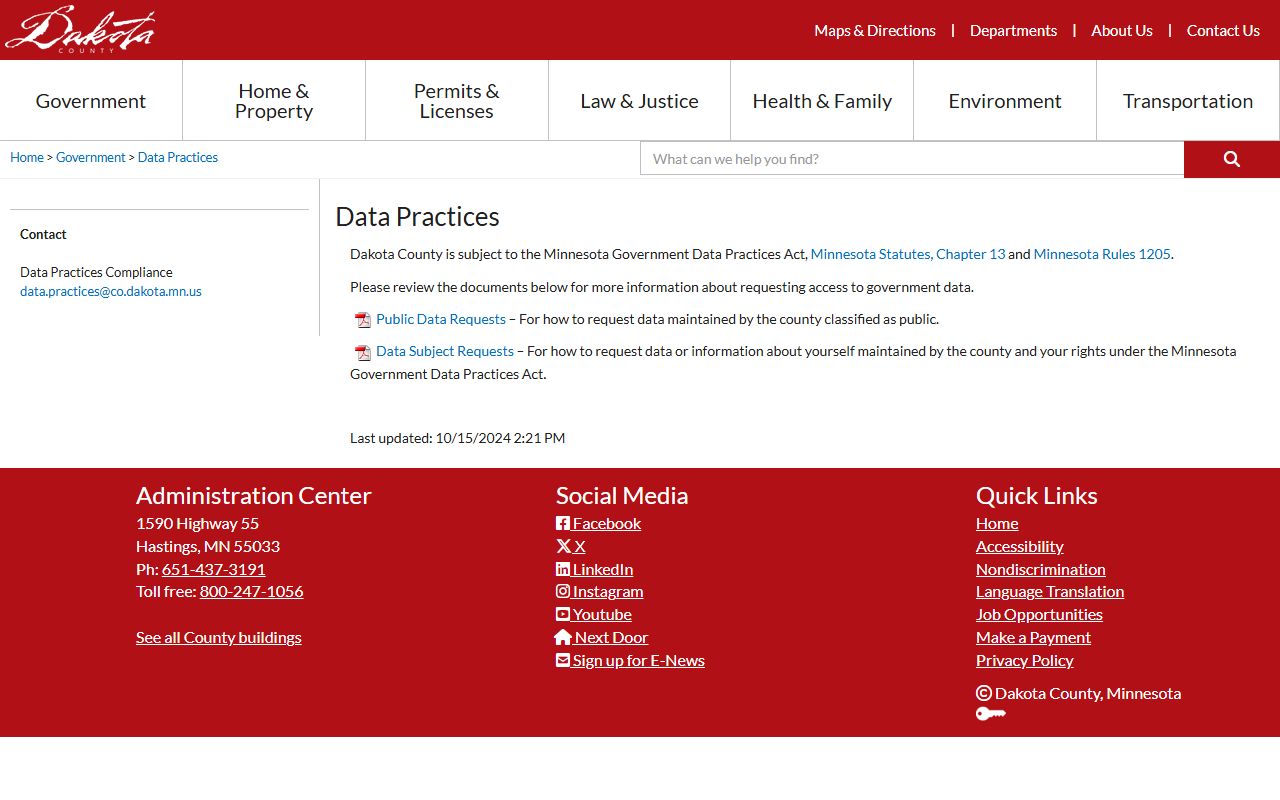 Dakota County phone directory data practices page