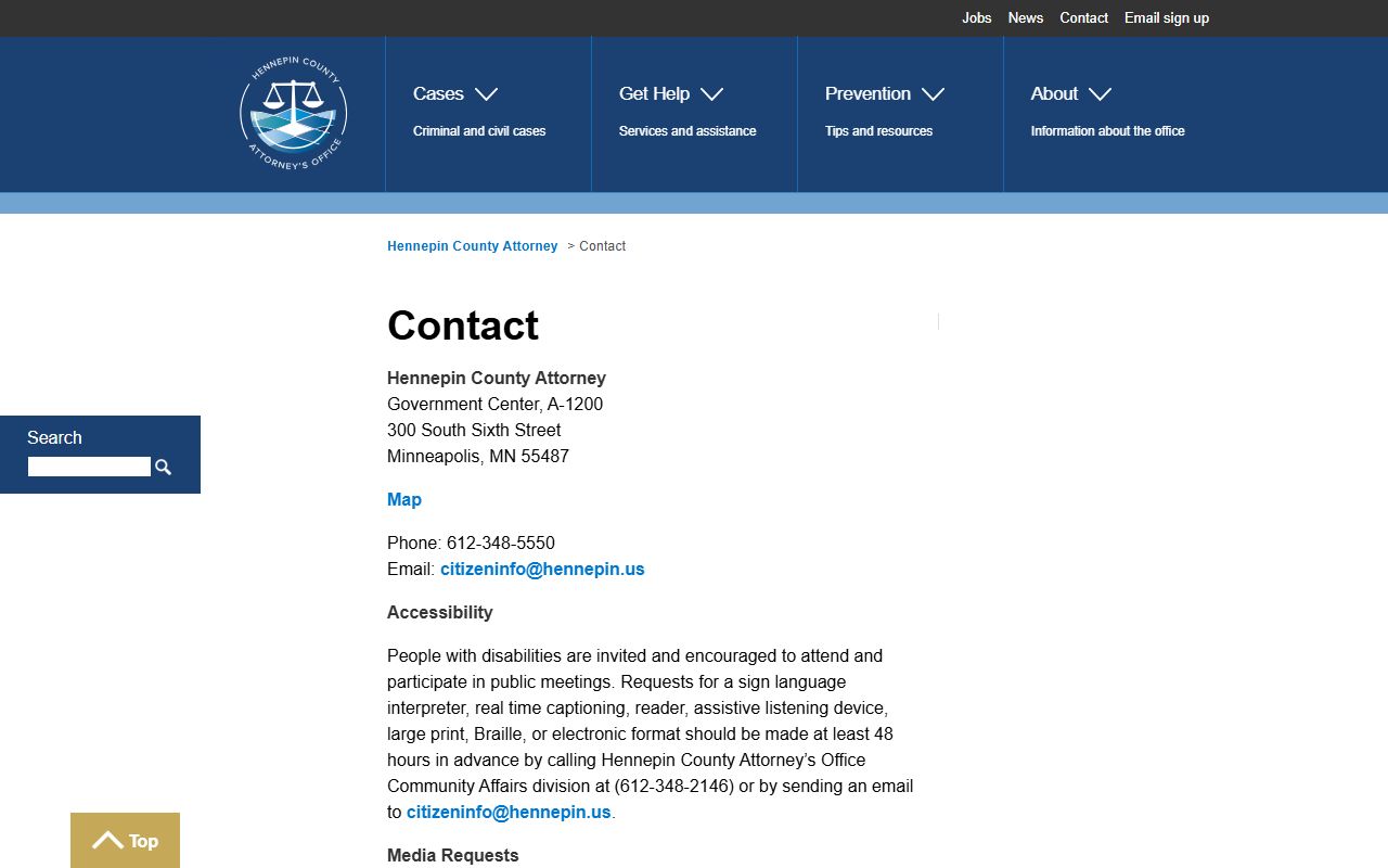 Hennepin County Attorney office phone directory contact page
