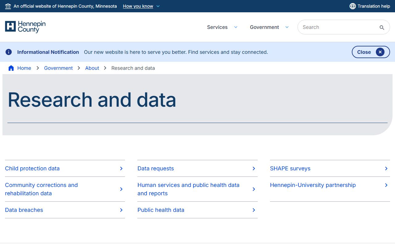 Hennepin County phone directory data practices requests page