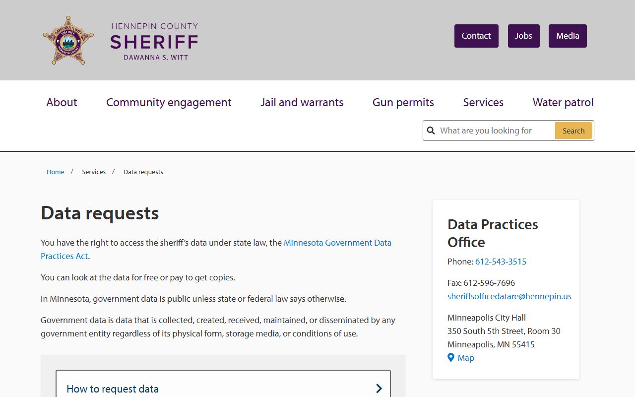 Hennepin County Sheriff phone directory data requests