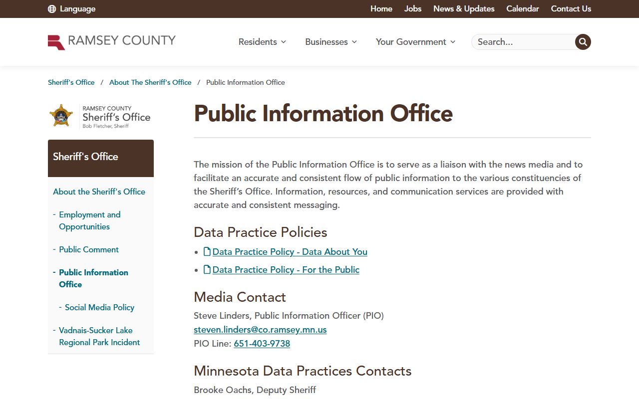 Ramsey County Sheriff public information office phone directory
