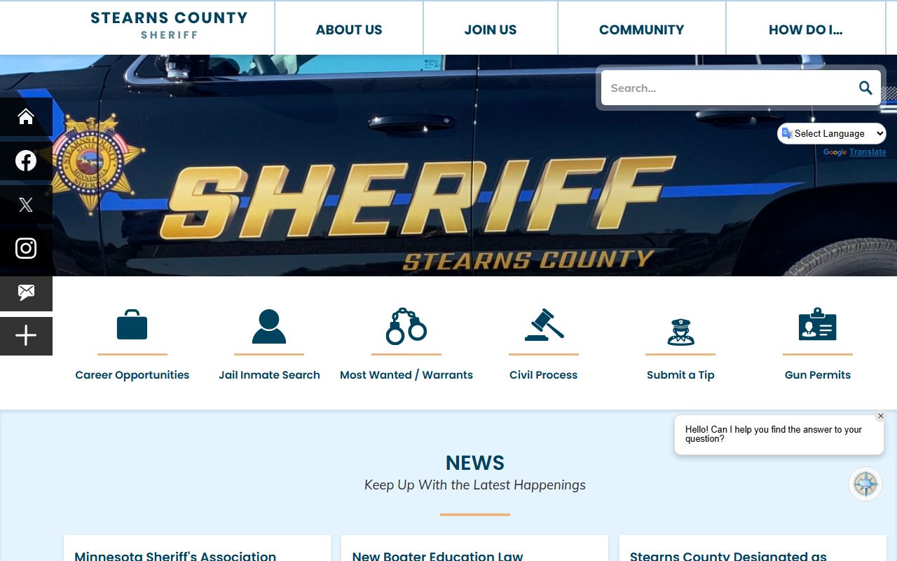 Stearns County Sheriff Office phone directory page