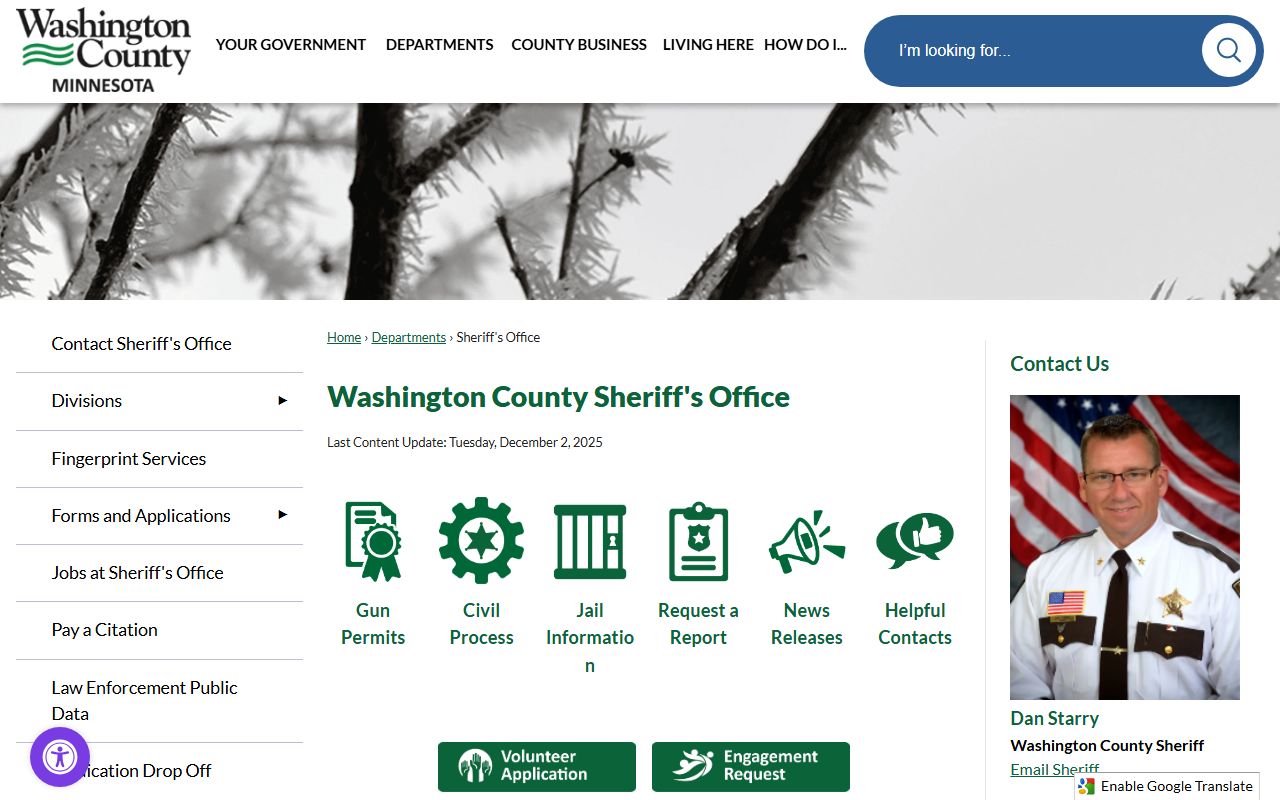 Washington County Sheriff Office phone directory page