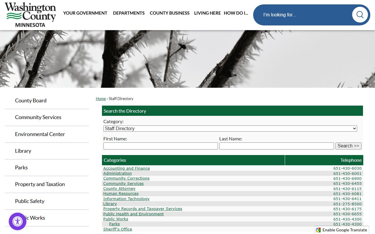 Washington County staff directory phone numbers