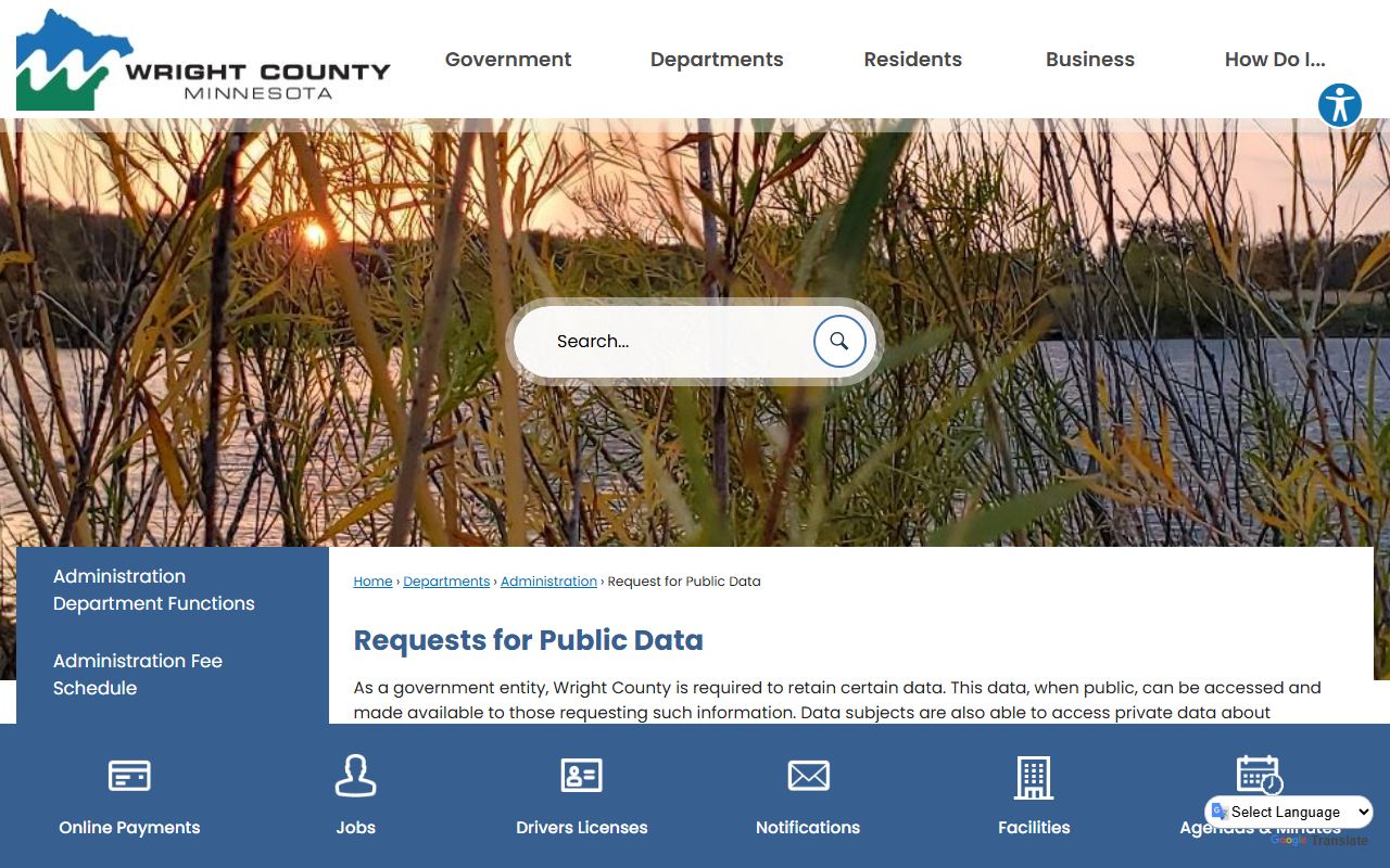 Wright County public data request phone directory page