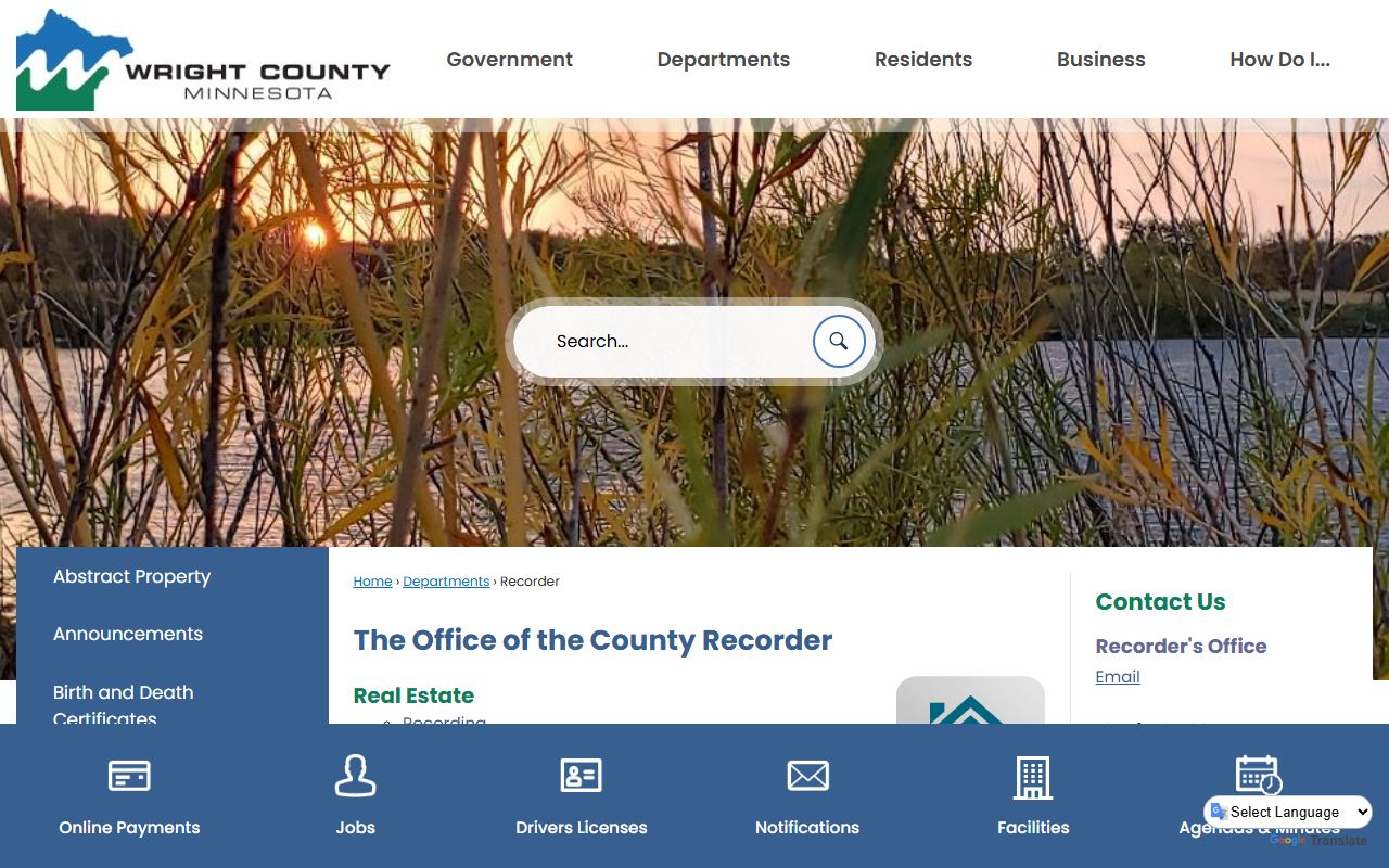 Wright County Recorder Office phone directory page
